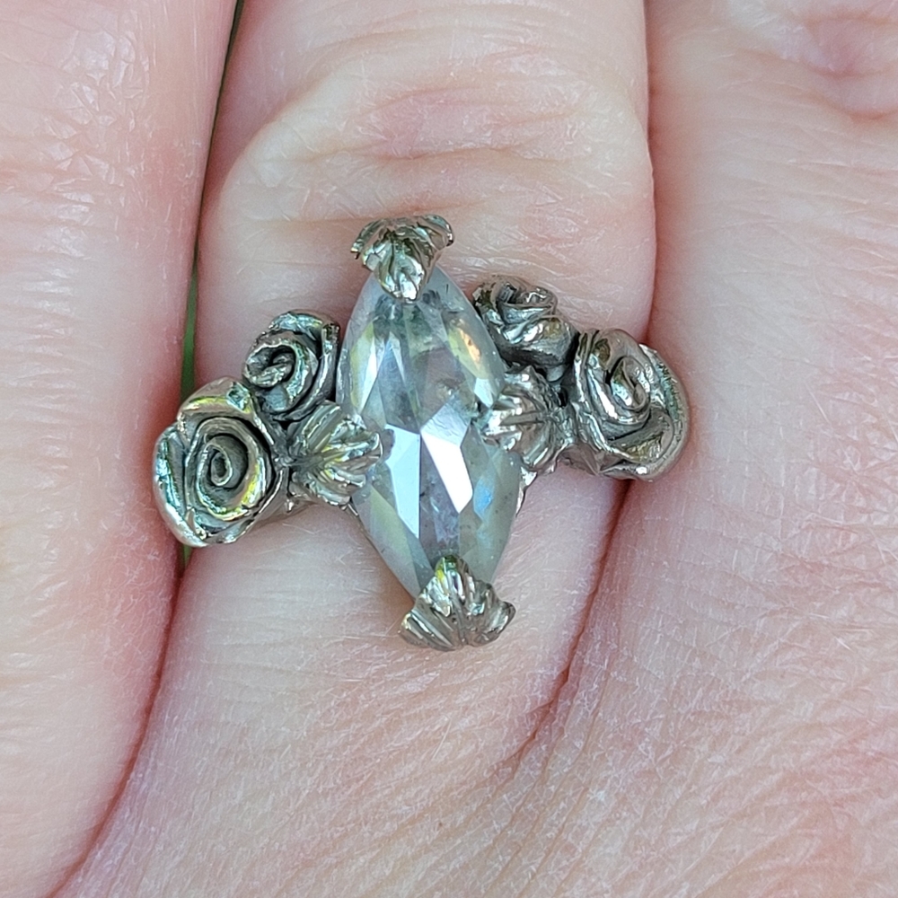 1.97 carat grey rose cut diamond engagement ring